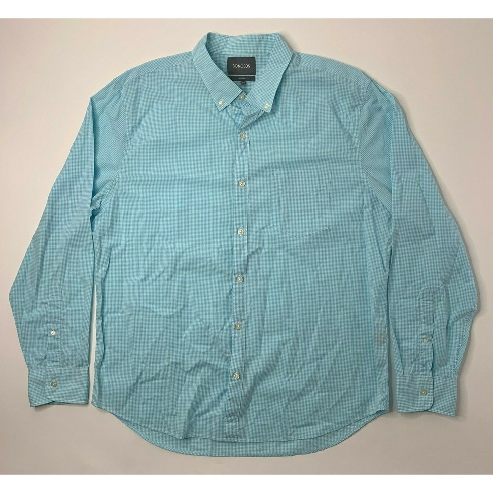 Bonobos Mens XL Standard Fit Shirt Button Front Long Sleeve‎ Blue Checkered